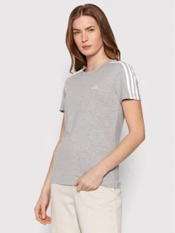 Τοπ 10 ❤️ Adidas Γυναίκες T-shirts T-Shirt Loungewear Essentials 3-Stripes GL0785 Γκρι Slim Fit Γκρι 😉