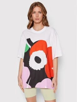 Συμφωνίες 💯 Adidas Γυναίκες T-shirts T-Shirt MARIMEKKO HC4187 Λευκό Loose Fit Λευκό 🥰